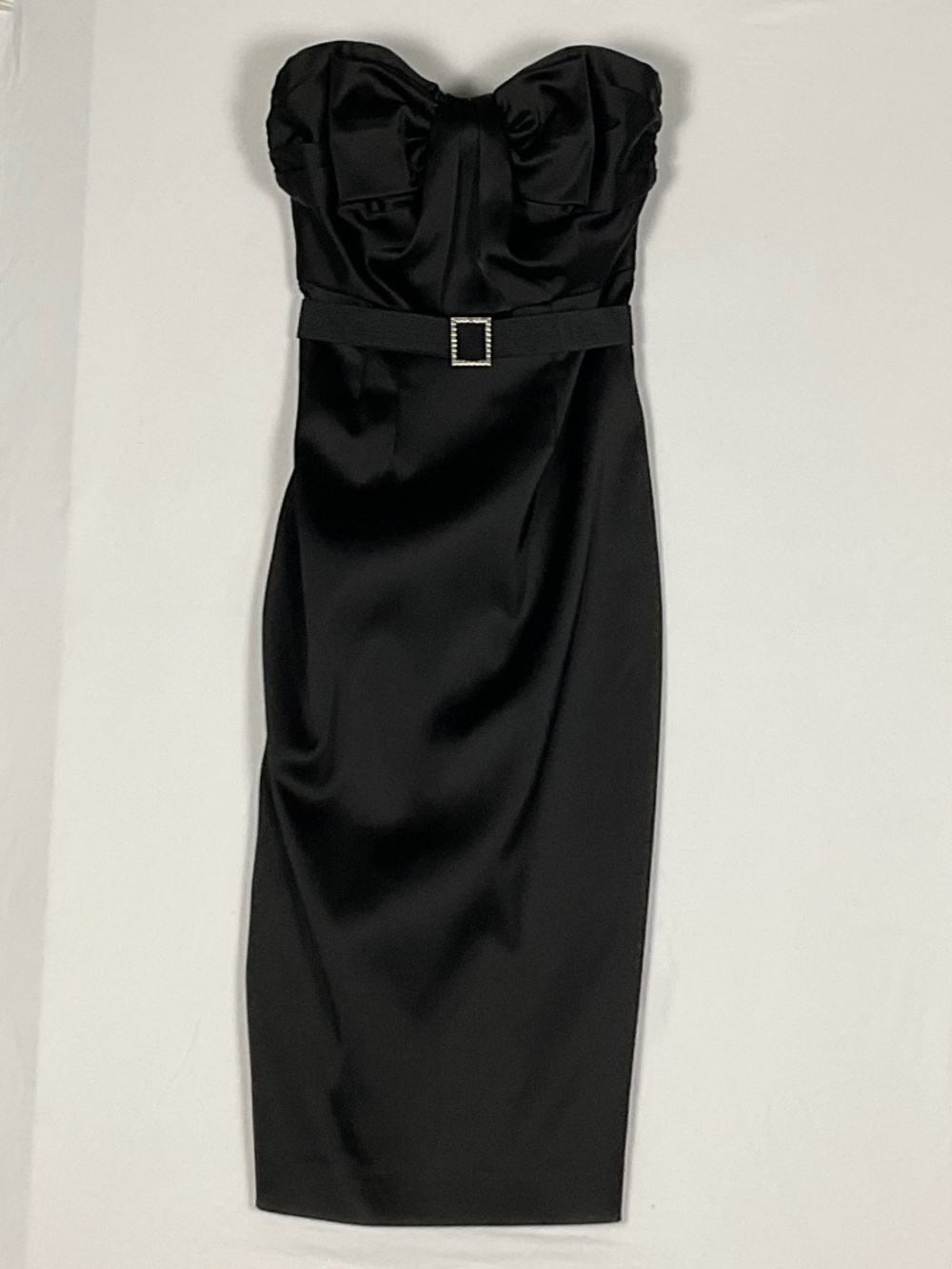 ABS Collection Allen Schwartz Black Satin Strapless Bow Front Belted Dress NWT 0
